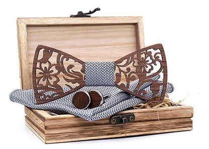 Gris Coffret Noeud Papillon Bois  - Flora