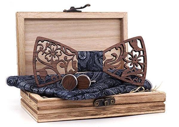 Gris/Noir Coffret Noeud Papillon Bois  - Flora