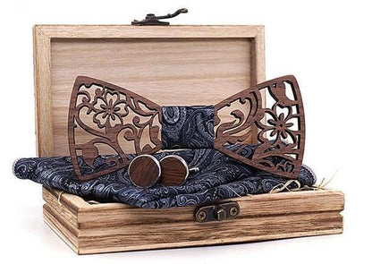 Gris/Noir Coffret Noeud Papillon Bois  - Flora