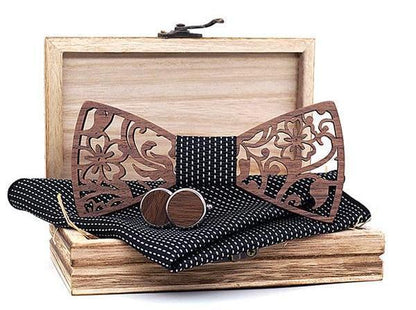 Noir/Blanc Coffret Noeud Papillon Bois  - Flora