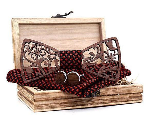 Rouge/Noir Coffret Noeud Papillon Bois  - Flora