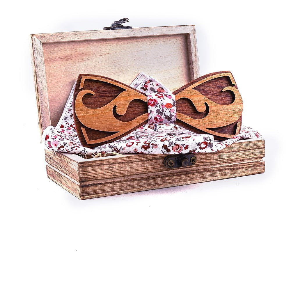 Coffret Noeud Papillon Bois Mariage - Moustache