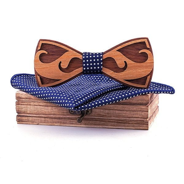 Coffret Noeud Papillon Bois Mariage - Moustache T312-C2