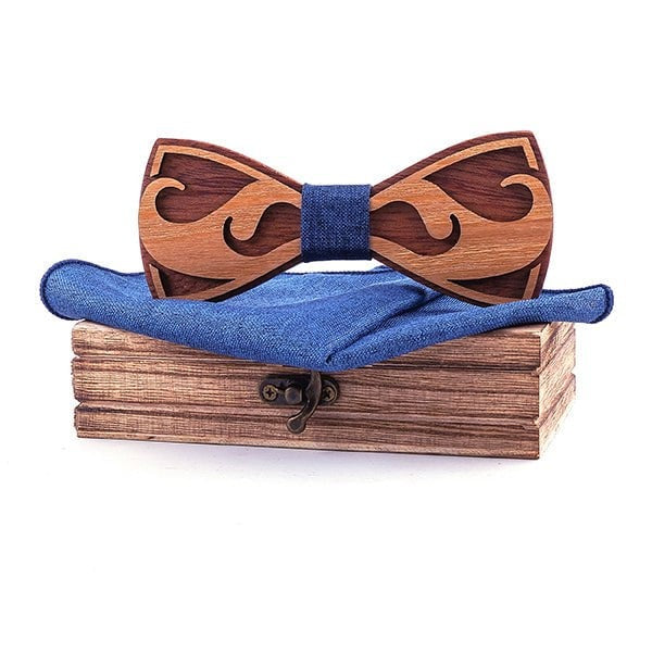 Coffret Noeud Papillon Bois Mariage - Moustache T312-C3