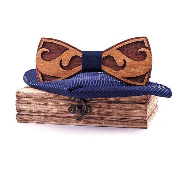 Coffret Noeud Papillon Bois Mariage - Moustache T312-C5