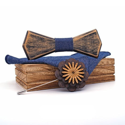 Coffret Noeud Papillon Bois Mariage - Old T342-C1