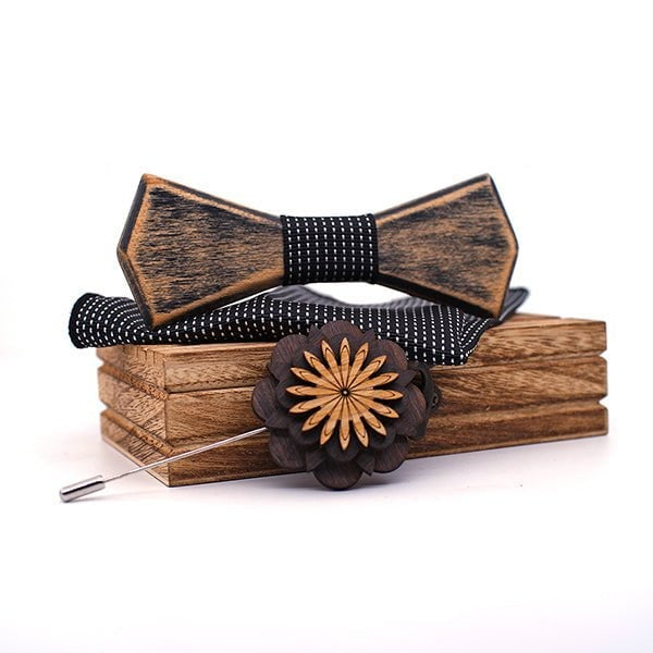 Coffret Noeud Papillon Bois Mariage - Old T342-C6