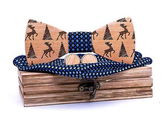 Bleu Marine Coffret Noeud Papillon Bois - Noel