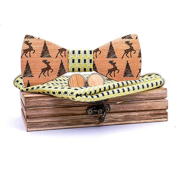 Jaune Foncé Coffret Noeud Papillon Bois - Noel