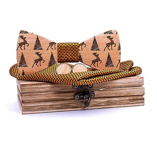 Moutarde Coffret Noeud Papillon Bois - Noel