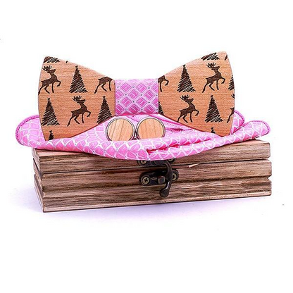 Rose Coffret Noeud Papillon Bois - Noel