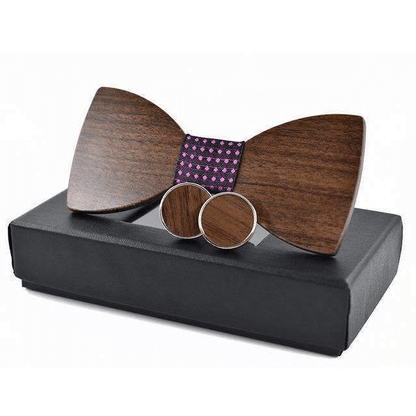 Violet/Pois Rose Coffret Noeud Papillon Bois - Nuda