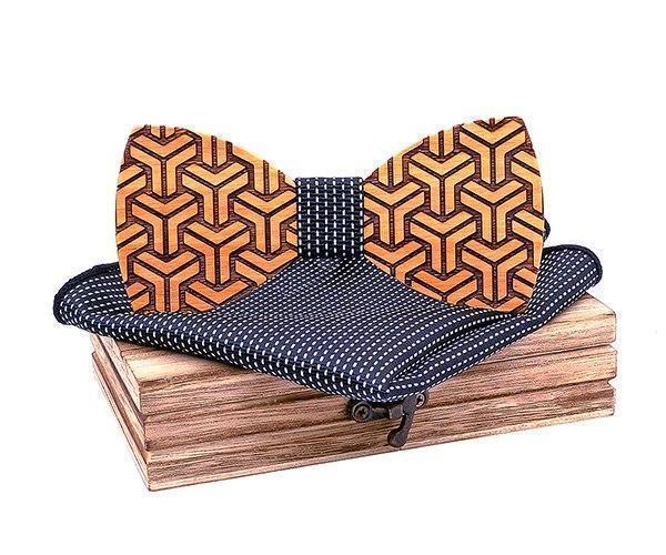 Bleu/Blanc Coffret Noeud Papillon Bois - Phalanger