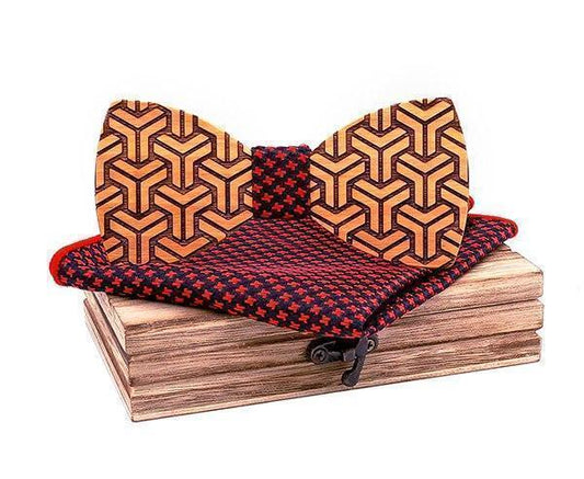 Rouge/Noir Coffret Noeud Papillon Bois - Phalanger