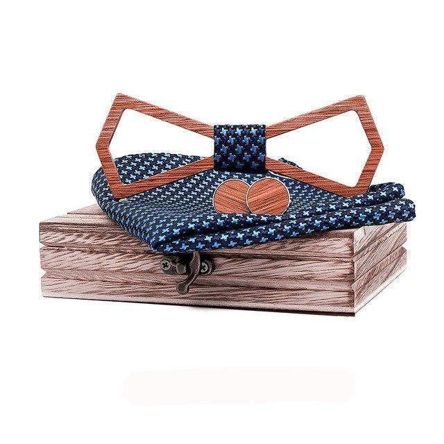 Coffret Noeud Papillon Bois - Pillar Bleu/Bleu Clair