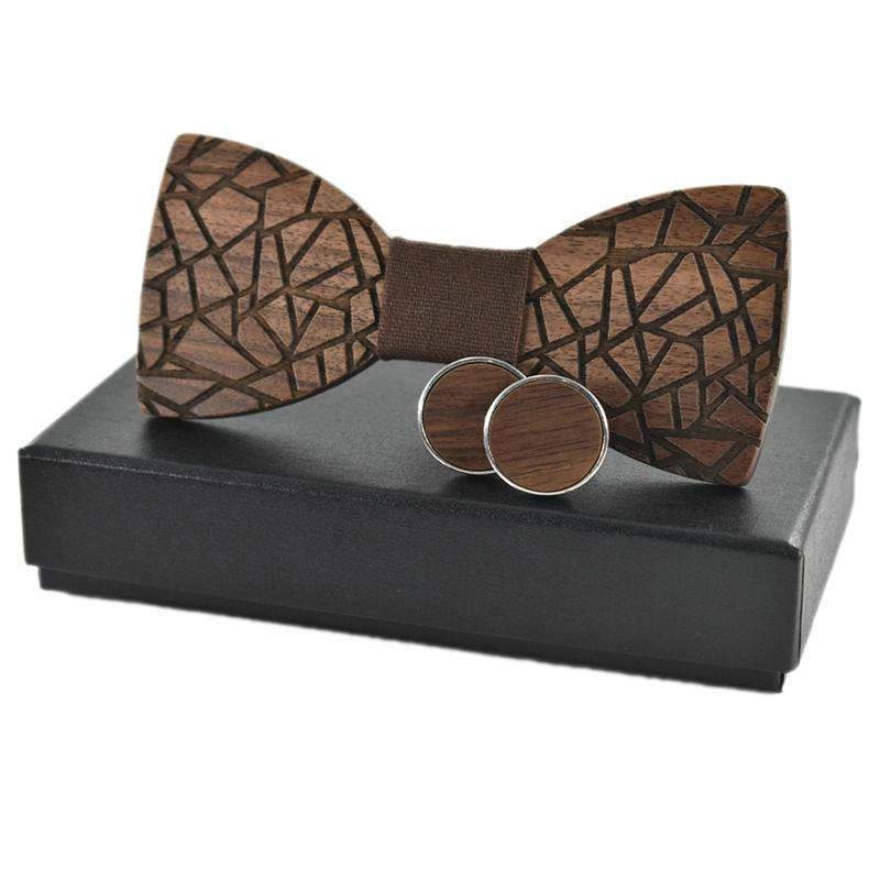 Liens et Mouchoirs Marron Coffret Noeud Papillon Bois - Pumila