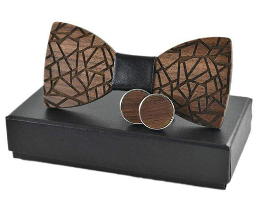 Liens et Mouchoirs Noir Coffret Noeud Papillon Bois - Pumila