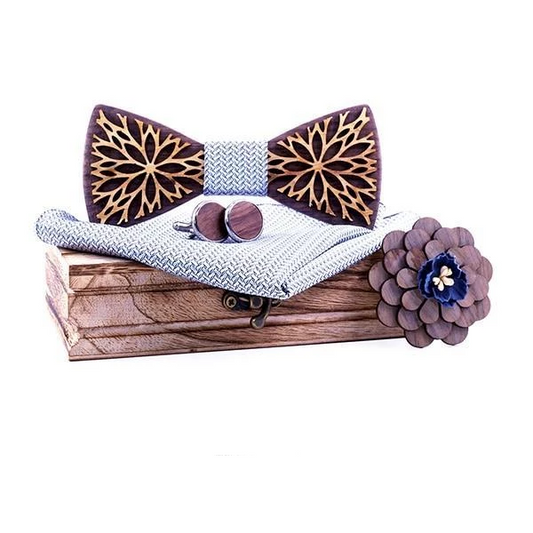 T285-C2 Coffret Noeud Papillon Bois - Relief Fleuri