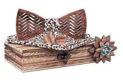 Coffret Noeud Papillon Bois - Stripe Fleuri