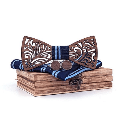 Rayures/Bleu Coffret Noeud Papillon Bois - Sweet