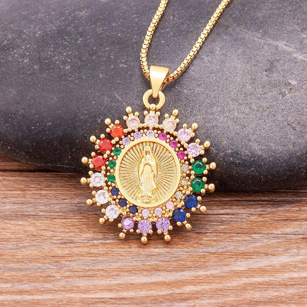 Collier arc en ciel vierge Marie plaqué or