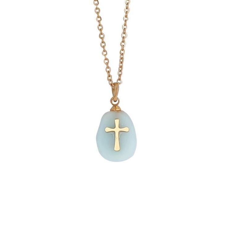 Collier avec pendentif croix sur pierre de cristal - MonPendentif