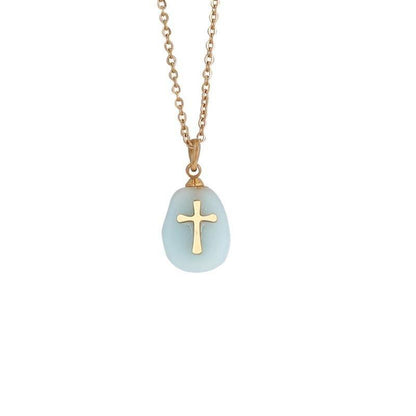 Collier avec pendentif croix sur pierre de cristal - MonPendentif