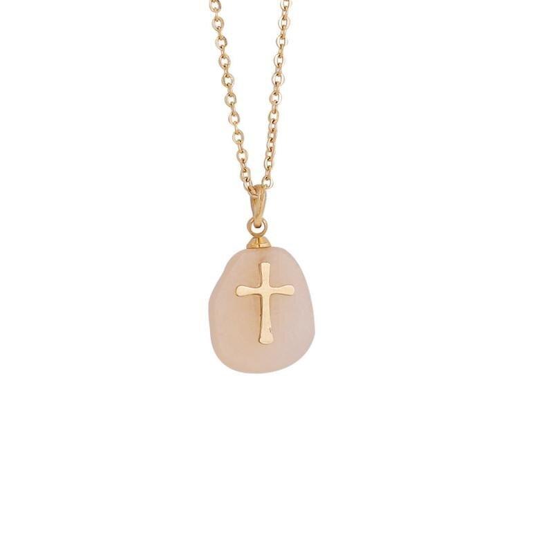 Collier avec pendentif croix sur pierre de cristal - MonPendentif