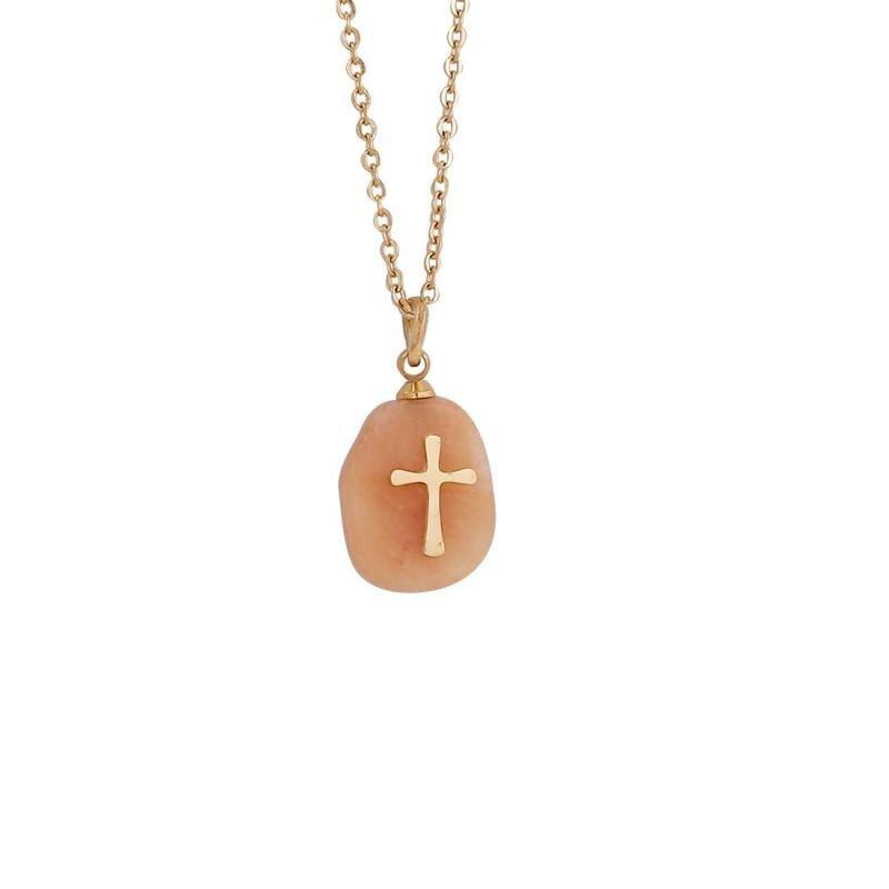 Collier avec pendentif croix sur pierre de cristal - MonPendentif