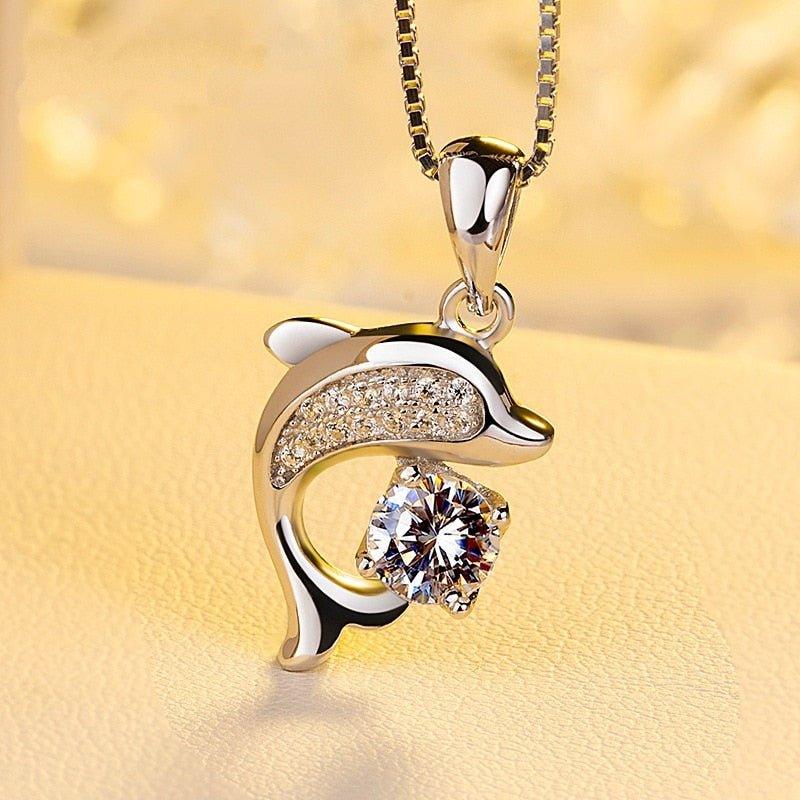 Collier avec pendentif dauphin en strass en argent sterling 925