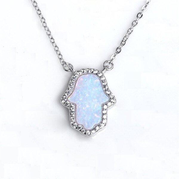 Collier avec pendentif main de Fatma en pierre bleue ou blanche en argent Sterling 925 - MonPendentif