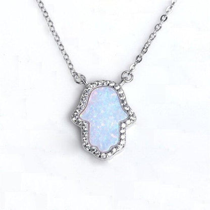 Collier avec pendentif main de Fatma en pierre bleue ou blanche en argent Sterling 925 - MonPendentif