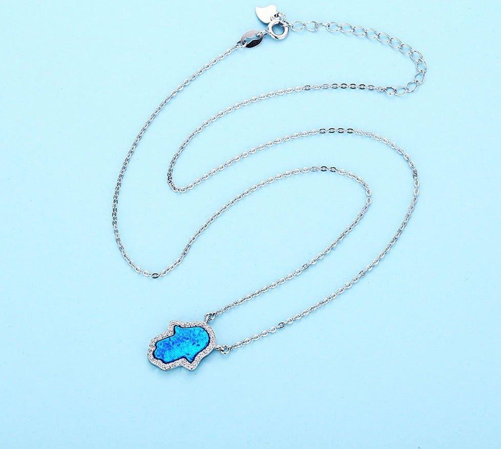 Collier avec pendentif main de Fatma en pierre bleue ou blanche en argent Sterling 925