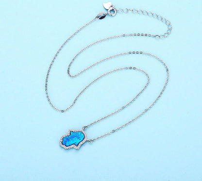 Collier avec pendentif main de Fatma en pierre bleue ou blanche en argent Sterling 925