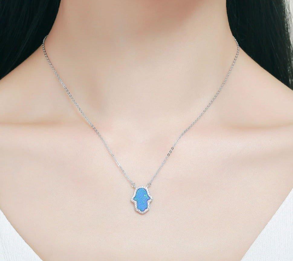 Collier avec pendentif main de Fatma en pierre bleue ou blanche en argent Sterling 925