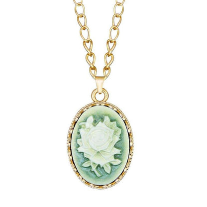 Collier avec pendentif médaillon en camée fleur plaqué or - MonPendentif