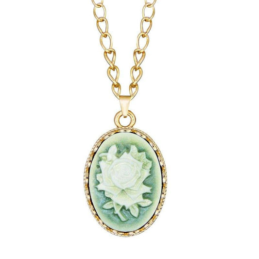 Collier avec pendentif médaillon en camée fleur plaqué or - MonPendentif