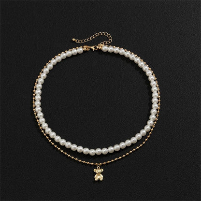 Collier double avec pendentif ourson avec perles - MonPendentif