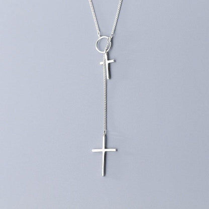 Collier fine chaîne pendentif double croix et Cercle en argent Sterling 925