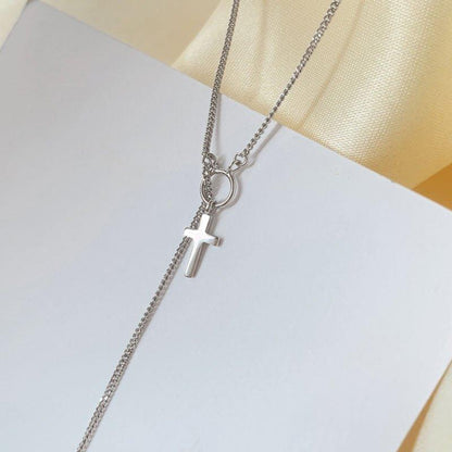 Collier fine chaîne pendentif double croix et Cercle en argent Sterling 925