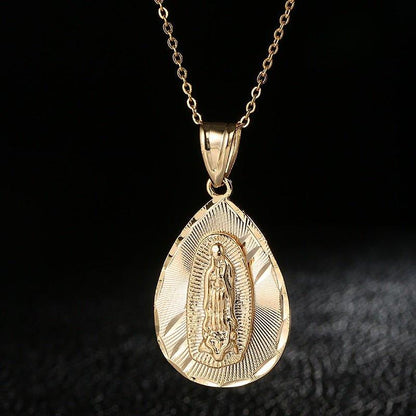 Collier médaillon en forme de goutte avec vierge marie en plaqué or - MonPendentif