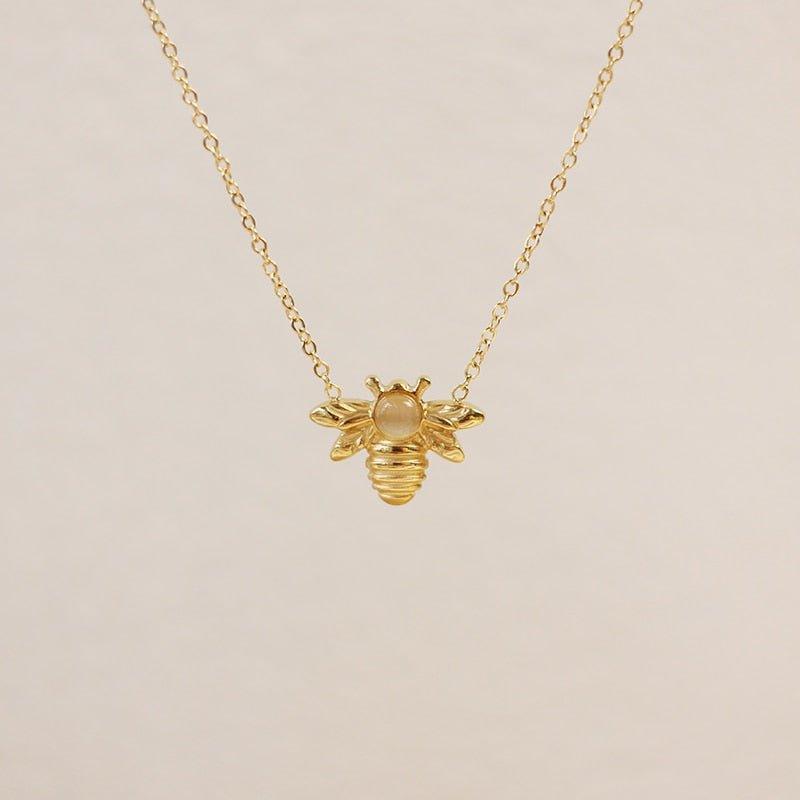 Collier pendentif abeille opale plaqué or - MonPendentif