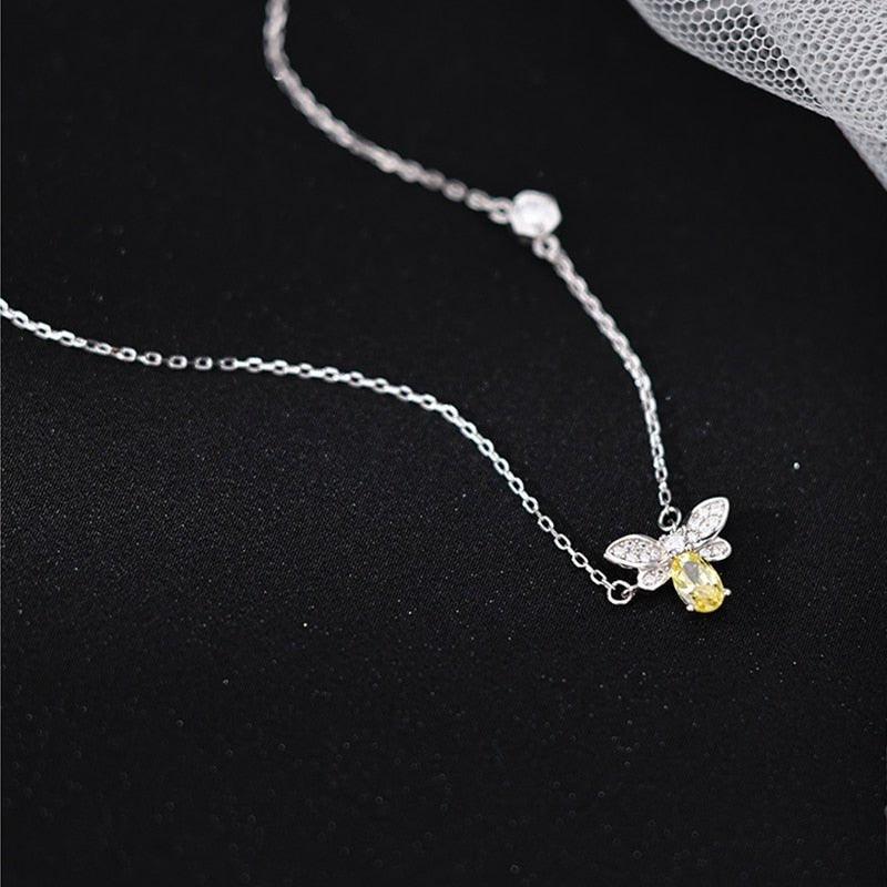 Collier pendentif abeille pierre argent 925 - MonPendentif