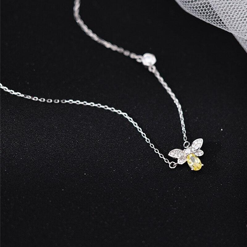 Collier pendentif abeille pierre argent 925