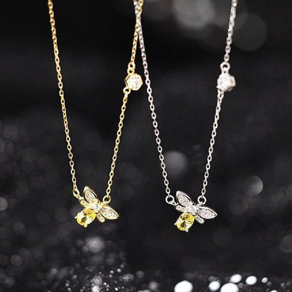 Collier pendentif abeille pierre argent 925