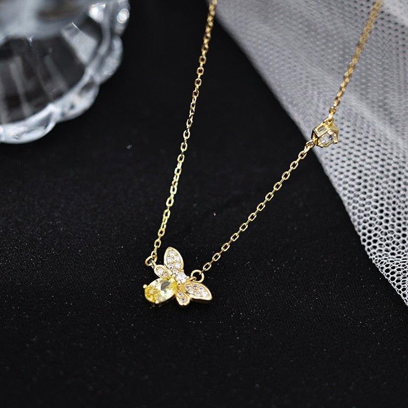 Collier pendentif abeille pierre argent 925 - MonPendentif