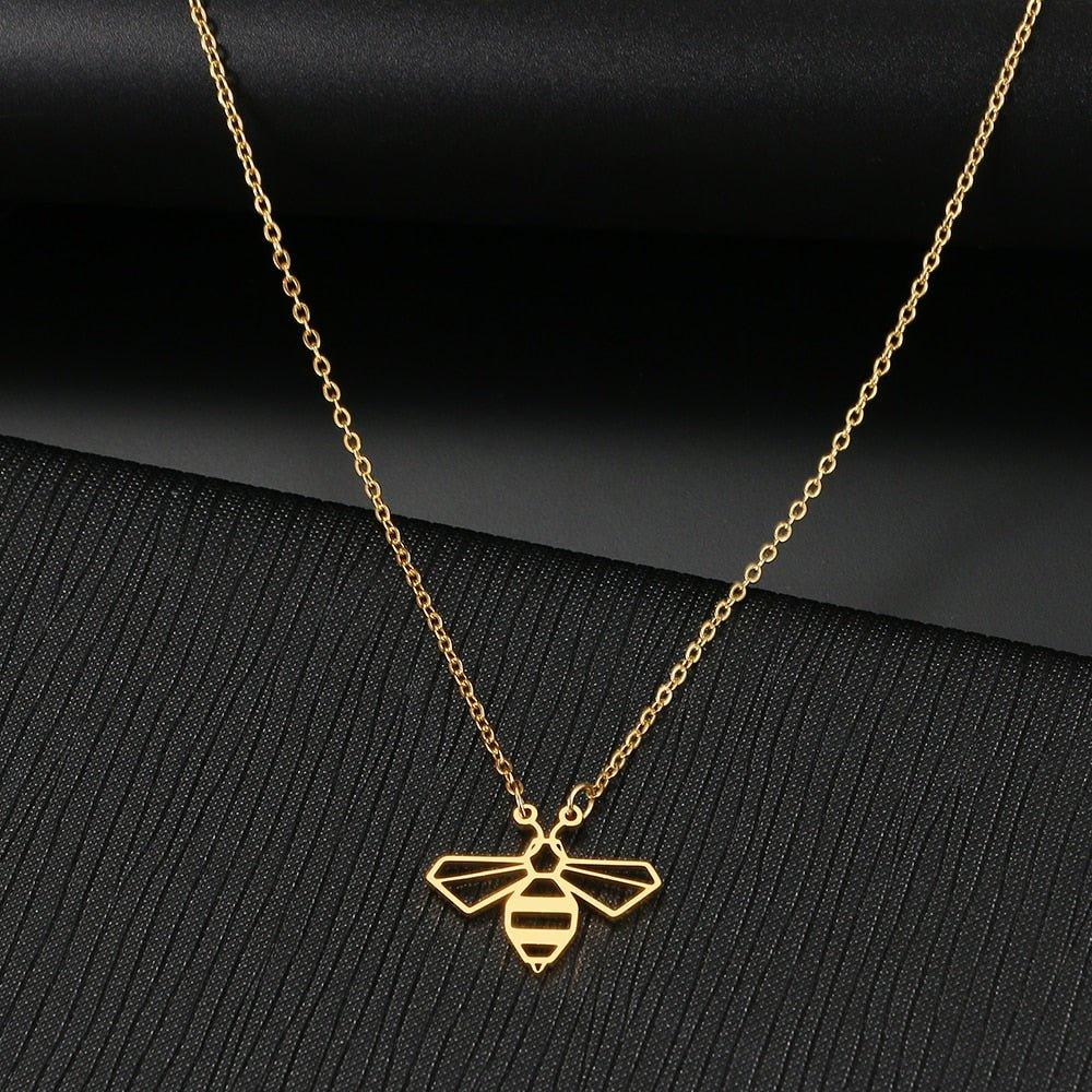 Collier pendentif abeille plat géométrique plaqué or / argent - MonPendentif