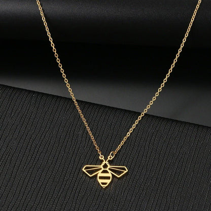 Collier pendentif abeille plat géométrique plaqué or / argent - MonPendentif