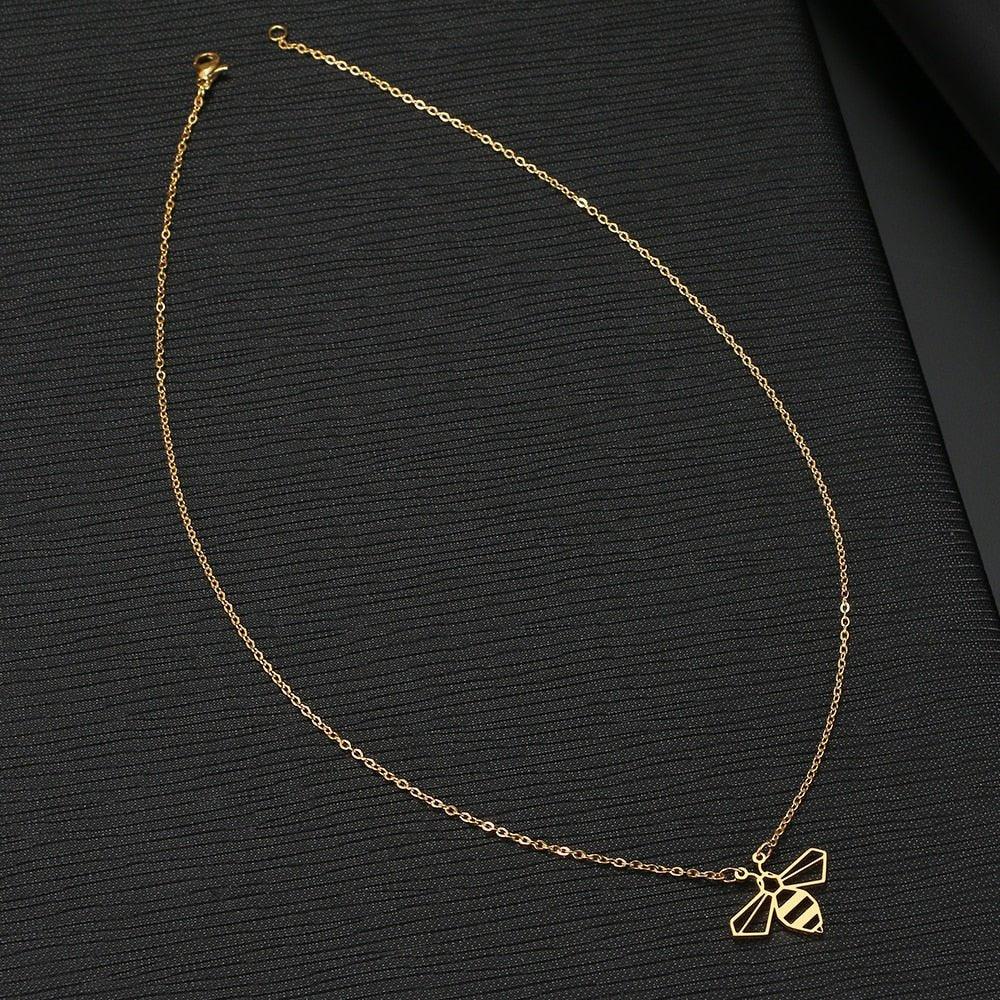 Collier pendentif abeille plat géométrique plaqué or / argent