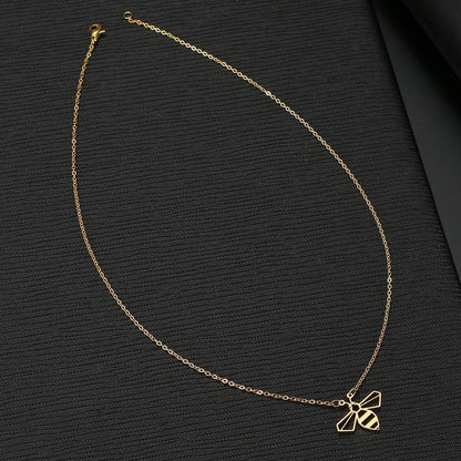 Collier pendentif abeille plat géométrique plaqué or / argent